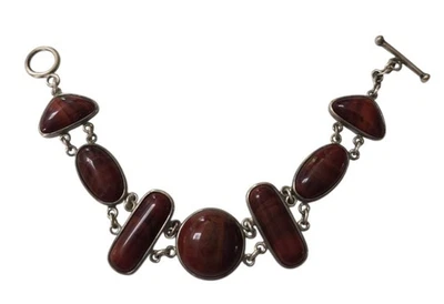 Brazalete de plata esterlina vintage firmado Whitney Kelly con bandas de jaspe rojo Foto 1 de 4