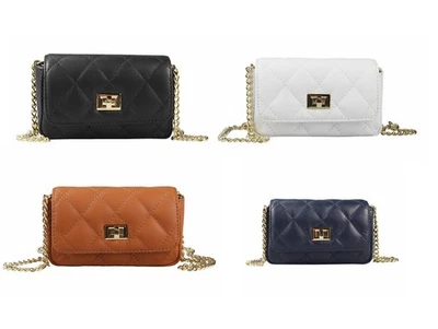 ITALYSHOP24.COM ITALy Damen Leder Tasche Mini Bag Ketten Crossbody Schultertasche Handtasche