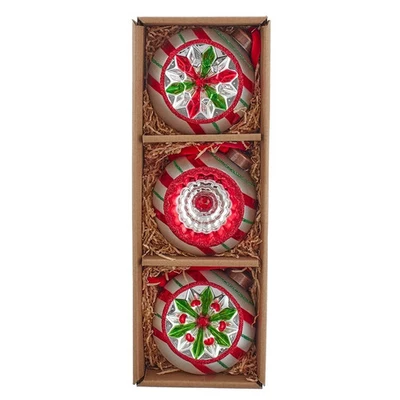 KURT S. SADLER Kurt S. Adler 3.5” Set of 3 Glass Early Years Reflector Christmas Ornament NEW