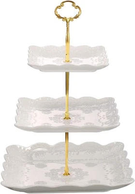 Sumerflos 3 Tier Porcelain Cupcake Stand, Tiered Serving Cake Stand, Square W... - Image 1 of 2
