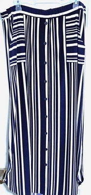 Falda Larga Cato Est 1946 Mujer Azul Marino Blanco Rayas Cintura Elástica Talla 14/16W Foto 1 de 2