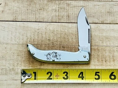 CUCHILLO CON BROCHE DE CUERNO DE ALCE DE LA DÉCADA DE 1980 CUBIERTOS TAYLOR JAPÓN DOBLE TIRÓN MINERO DE CARBÓN COMM Foto 1 de 4