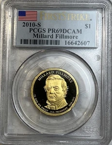 2010 S Millard Fillmore $1 Dollar PCGS 1st Strike Certified Proof 69 Deep Cameo - Bild 1 von 12