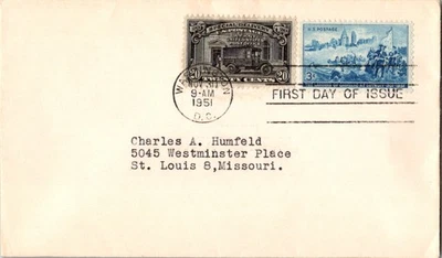 Vintage FDC USPS Scott #1000-E14 Cadillac At Detroit Special Delivery Stamp 1951 - Image 1 of 3