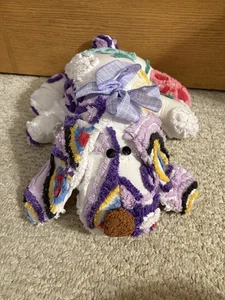 Handmade Vintage Chenille Bedspread White Purple Swirls Florals Large Dog - Picture 1 of 3