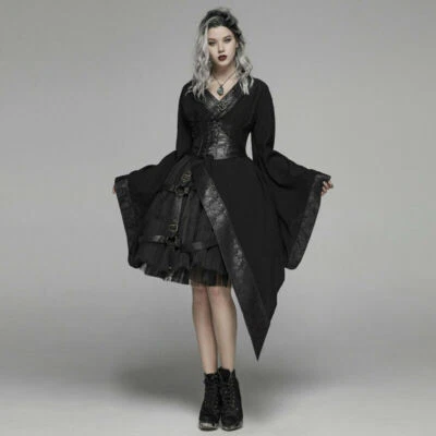 PUNK RAVE Women Gothic Lolita Dark Japanese Kimono Asymmetric Adjustable Dress - Image 1 of 4