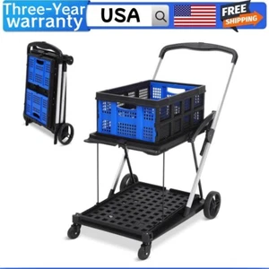 ⭐Folding Shopping Cart with Wheels Collapsible Cart with Storage Crate 2-Layer - Picture 1 of 9