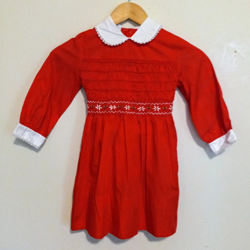 Vestido Vintage Polly Flinders Calado a Mano-Talla 6X-Cuello Peter Pan-Bordado Foto 1 de 4