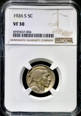 1926-S 5C Buffalo Nickel - NGC VF 30 - San Francisco - Great Eye Appeal!  CC387 - Image 1 of 4