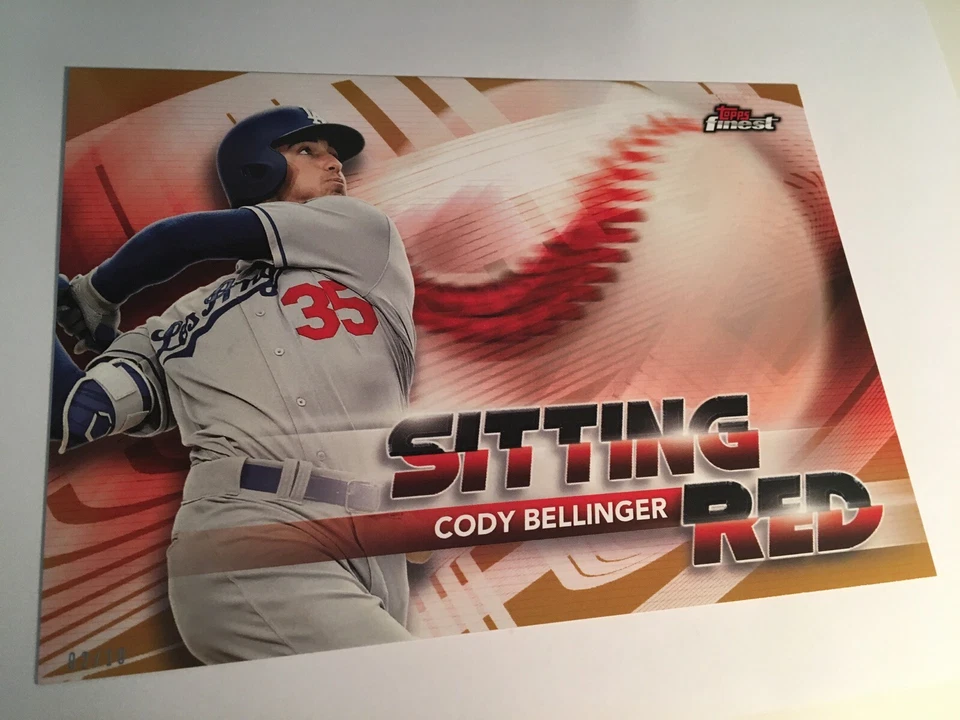 2018 Topps Finest Sitting Red Jumbo 5x7 Cody Bellinger Dodgers 02/10 Gold - Image 1 of 1