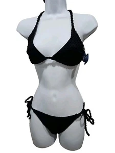 SWIM BATHING Suit Bikini Two Pc New with Tags Buzios Brazil Small Textured Black - Picture 1 of 7