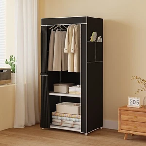 PRACTICAL FABRIC CANVAS WARDROBE CUPBOARD HANGING RAIL SHELVING CLOTHES STORAGE - Picture 1 of 4