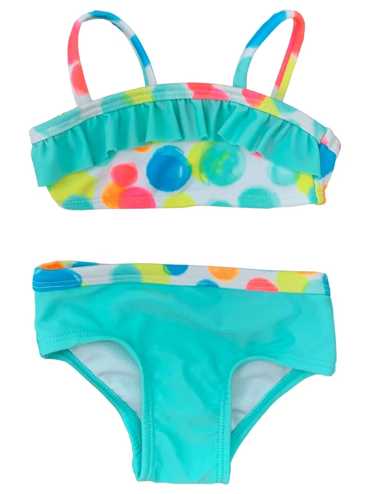 Traje de baño 2 piezas con volantes de punto rosa y menta aguamarina para bebés y bebés niñas Foto 1 de 1