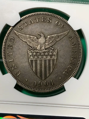 US PHILIPPINES ONE PESO 1904-P NGC XF 40 SEMI KEY DATE - Image 1 of 4