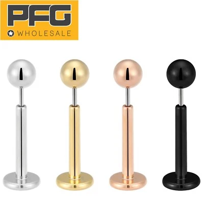 1 Pair G23 Titanium Threadless Ball Labret Monroe Tragus Ear Bar Lip Nose Stud - Image 1 of 4