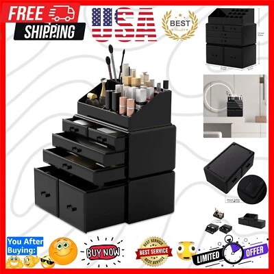 Polished Black 3-Layer Makeup Organizer with 6 Spacious Drawers for Cosmetics - Image 1 of 4