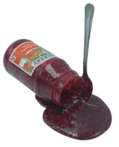 Tarro de mermelada derramado utilería de comida falsa con cuchara suspendida - Imagen 1 de 3