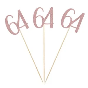 12-Pack Rose Gold 64th Birthday Centerpiece Sticks Glitter Number 64 - Picture 1 of 2