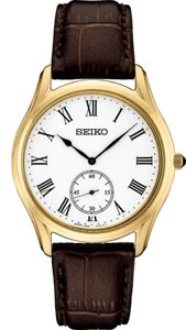 Seiko Essentials Sapphire Crystal White Dial Brown Leather Unisex Watch SRK050 - Picture 1 of 4