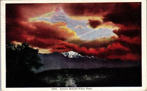 Sonnenuntergang hinter Pikes Peak, Colorado Leinen postiert & gestempelt PC350 - Bild 1 von 2