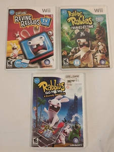 Nintendo Wii Games Lot of 3 Raving Rabbids TV Party Travel in Time & Go Home - Picture 1 of 10