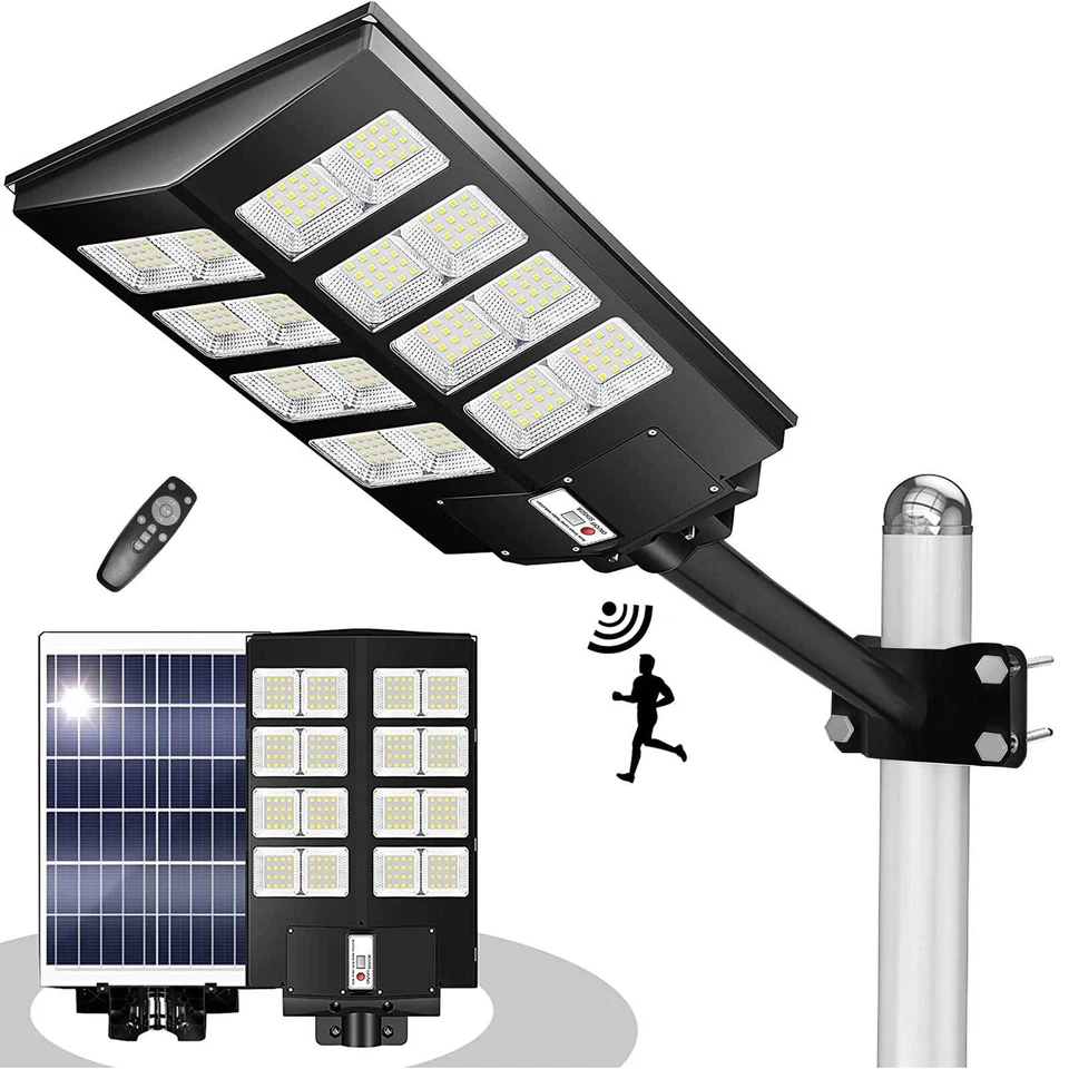 Waterproof 3000W LED Solar Street Light 9000000LM Dust-Dawn Road Lamp+Timer+Pole