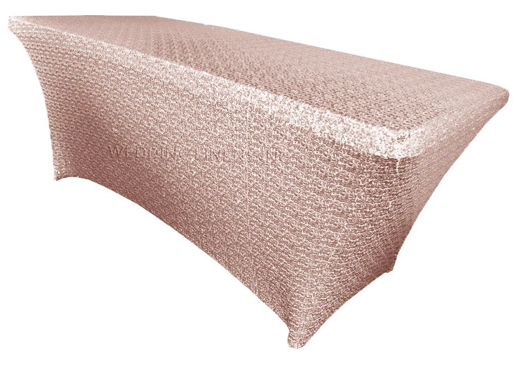 Wedding Linens Inc. 8 Ft Rectangular Banquet Spandex SEQUIN Table Covers - Image 1 of 1