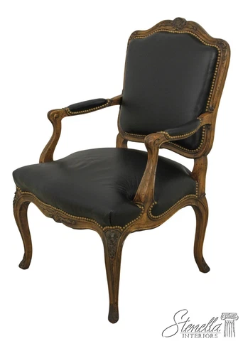 59984EC: French Louis XV Black Leather Open Armchair Cover