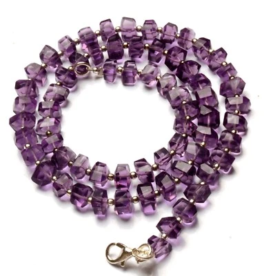 Collar de 17" con cuentas facetadas en forma de pepita de cuarzo color amatista de 7 a 8 mm Foto 1 de 4