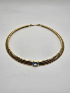 Vintage Christian DIOR Goldton himmelblau Kristall Halskette Halskette 16 Zoll - Bild 1 von 17