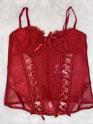 Victoria's Secret Corset Bustier Top Lingerie Red Lace Up Mesh Strappy Medium M - Image 1 of 4