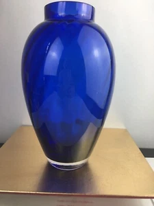 Tiffany & Co. Cobalt Blue Hand Blown Signed Glass Vase w Wave pattern w Bag - Picture 1 of 4