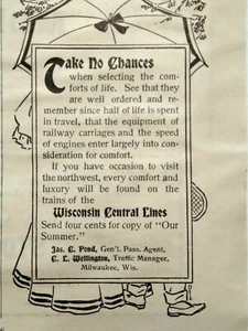 Anuncio impreso vintage de publicidad de trenes de Wisconsin Central Lines de 1896 - Imagen 1 de 2
