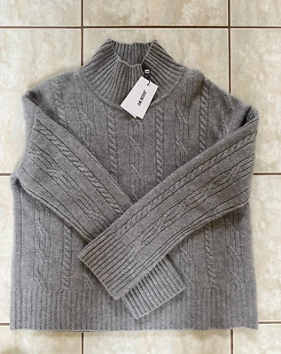 NWT JASON WU 100% Cashmere Cable knit Mock Neck Sweater Large Grey - Image 1 of 4