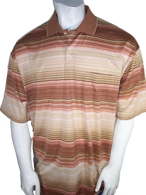 New Maus & Hoffman XXL Brown Striped Cotton Pocket Polo Shirt - Image 1 of 4