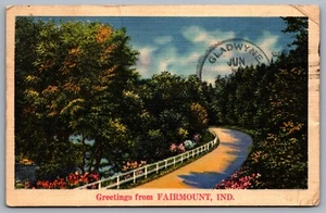 Postcard Fairmount IN c1939 Greetings from Fairmount Indiana Linen - Bild 1 von 2