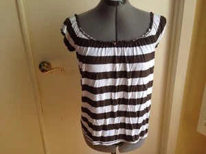 Closeout - Juicy Couture Brown and White Stripe Short Sleeve Top Petite  - Picture 1 of 5