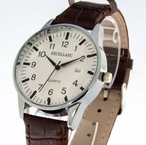 Herrenuhr Excellanc Farbe silber Band braun mit Datum 40mm Durchmesser - Bild 1 von 3