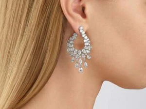 Light-Catching Pear & Round Cut 19.10ct Simulated Sapphire 925 Silver Earrings - Picture 1 of 7