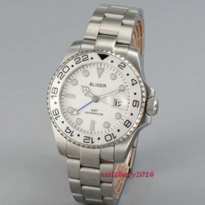 43 mm GMT Reloj Mecánico Automático para Hombre Bliger Esfera Blanca Cristal de Zafiro Fecha - Imagen 1 de 6