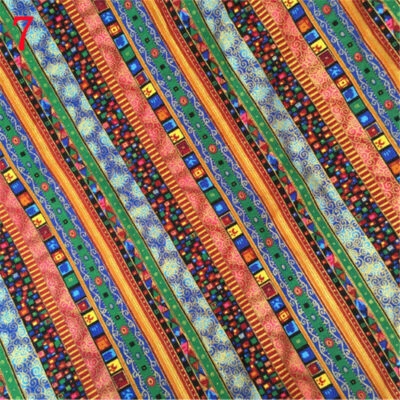 Tecido de linho algodão estampa mesa faça você mesmo roupa pano étnico boêmio 1 metro artesanato - Imagem 1 de 4