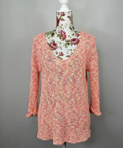 Witchery women's orange jumper long sleeved open weave cotton knit V-neck Size M - Picture 1 of 10