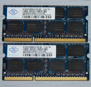 NANYA Laptop RAM 4GB 2x2GB SODIMMs PC3-8500S DDR3-1066MHz 2Rx8 NT2GC64B8HA1NS-BE