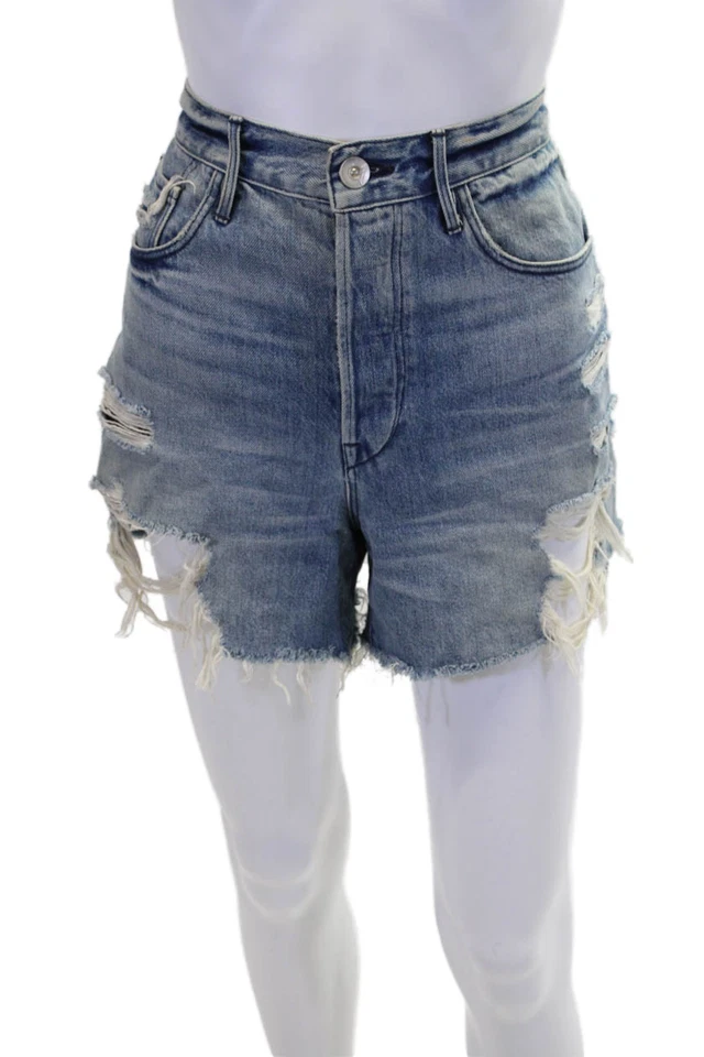 Pantalones cortos de mezclilla 3x1 NYC para mujer algodón detalle envejecido abotonados azul talla 29 Foto 1 de 4