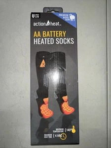 NEW Action Heat AA BATTERY HEATED SOCKS Wool Blend Small-Medium Unisex BLACK - Picture 1 of 5