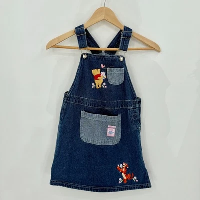 Vintage Disney Winnie The Pooh Girls Overall Jumper Denim Dress Size 7/8 Cute - Image 1 of 4