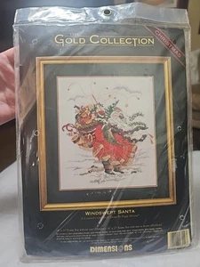 Vintage Dimensions Gold Collection Cross Stitch Kit Windswept Santa #8449 Sealed - Picture 1 of 4