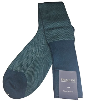 BRESCIANI Men Italian Socks 100% Cotton Size L Peacock Blue/Mint New With Tags - Image 1 of 4