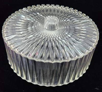 Clear Acrylic Lucite Diamond Cut Sunburst Cake Dome Cover Lid Vintage MCM 10"x4" - Image 1 of 4