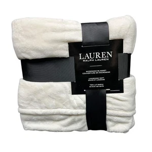 Coperta doppia Lauren Ralph Lauren micromink crema 66 x 90" 70 $ nuova con etichette vendita al dettaglio - Foto 1 di 3